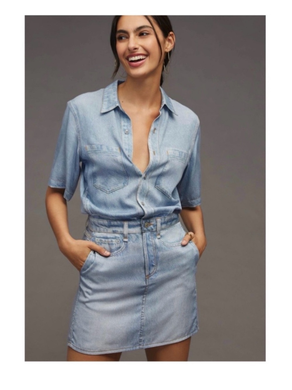 rag & bone miramar Denim Button-Front Shirt Dress